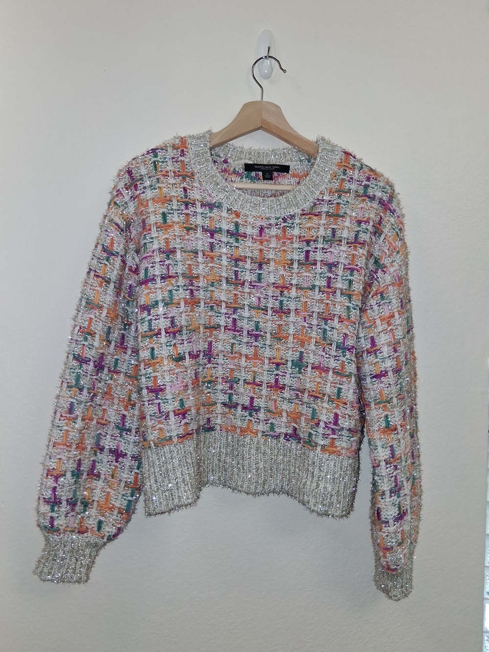 Multicolor Tweed-Pattern Cozy Crewneck Sweater - Women's